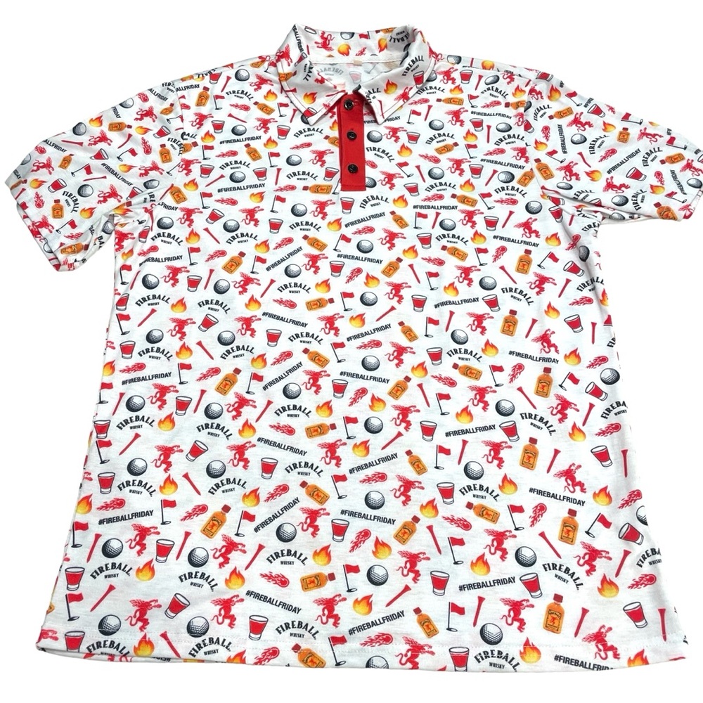Fireball Cinnamon Whisky Mens M Polo Golf  Golfer Shirt Swag Party